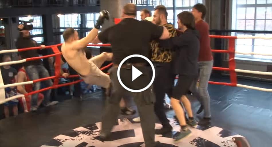 Chaos erupts after cheap shot during boxing match