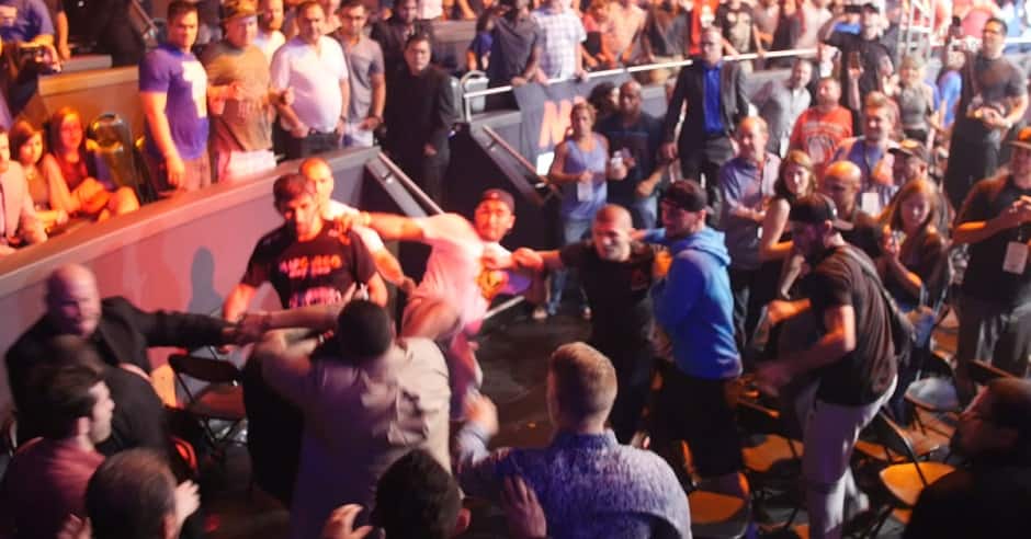 Diaz throws bottle at Russian UFC fighter, ignites explosive brawl