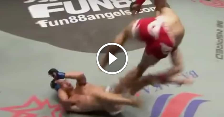 Back flipping 360 degree groin stomp